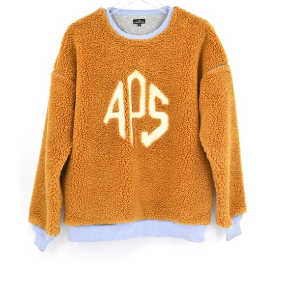 Alphastyle Other - ALPHASTYLE Mens Tan Sherpa Pullover Sweatshirt Monogram Streetwear Size Small
